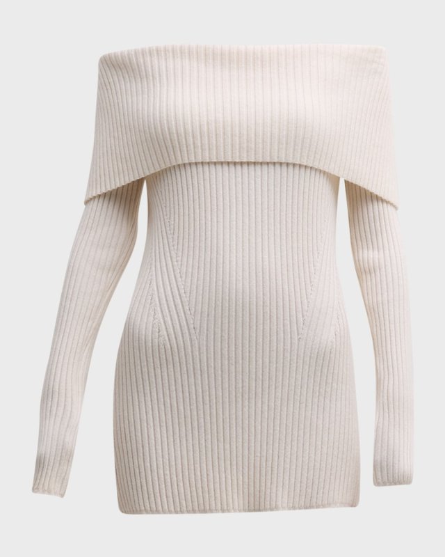 Off-Shoulder Ribbed Wool Cashmere Sweater